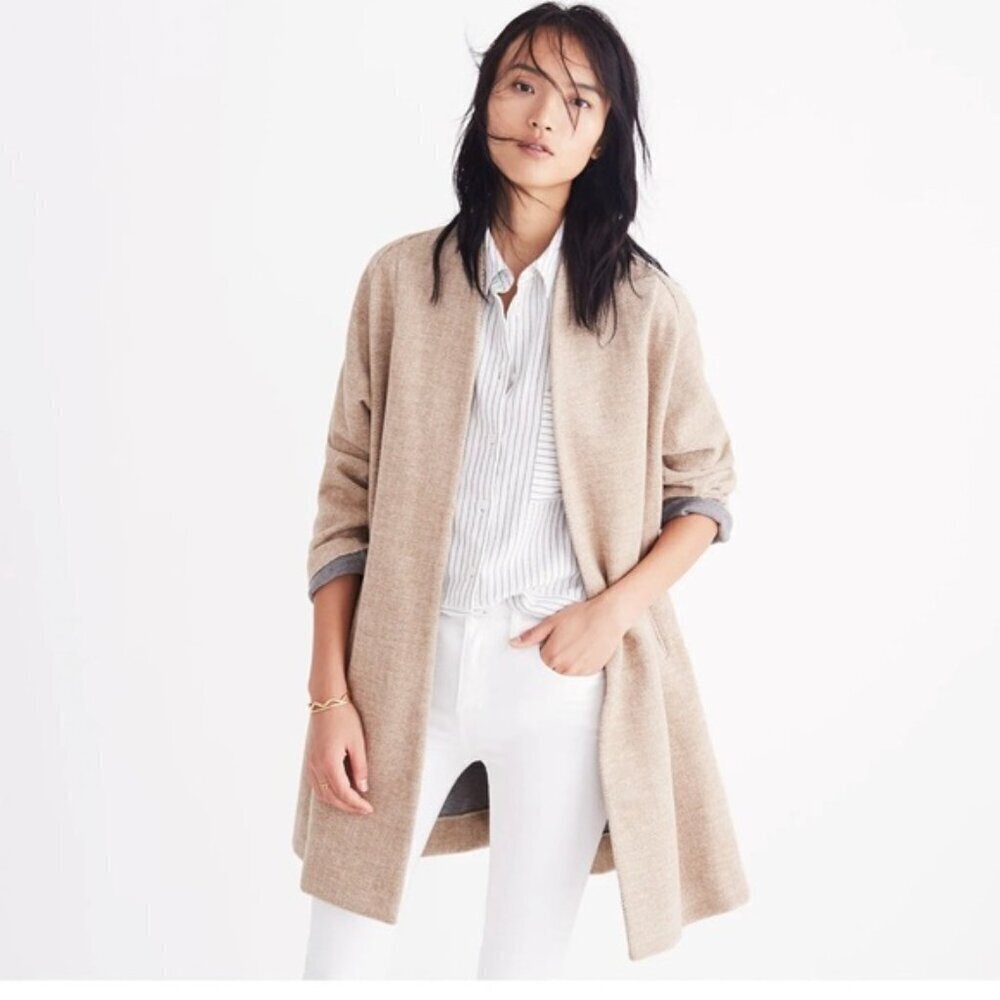 Madewell Coat Tan Stanza Herringbone Coat Wool Blend Camel Color Large
